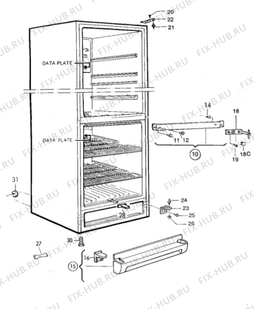 Взрыв-схема холодильника Zanussi ZFC67/43FF - Схема узла Cabinet + furniture (extra)